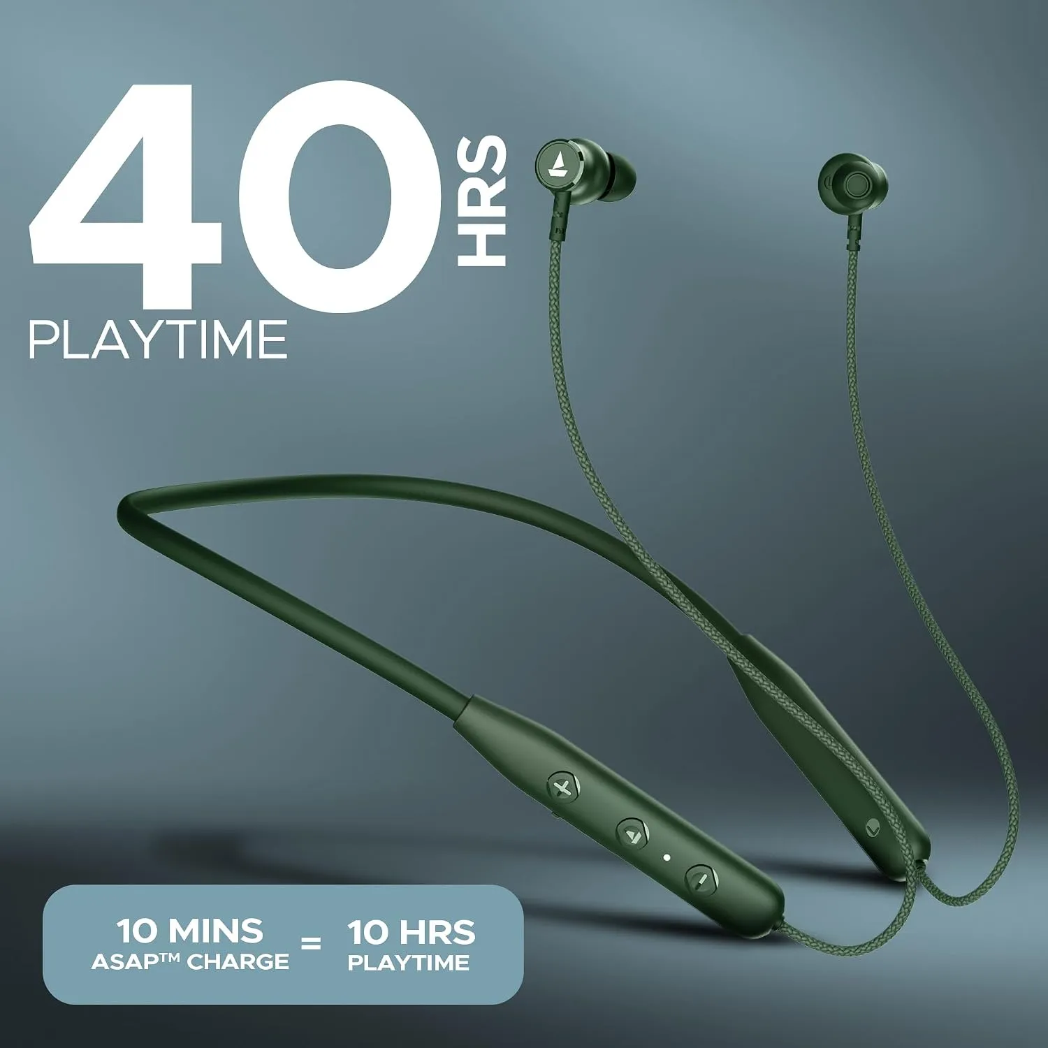 boAt Rockerz 109 Bluetooth Neckband with 40 hrs Playback,ENx Technology, Beast Mode (60ms), Magnetic Buds, Dual Pairing, ASAP Charge, IPX5 Water Resistance (Fern Green) overview 3