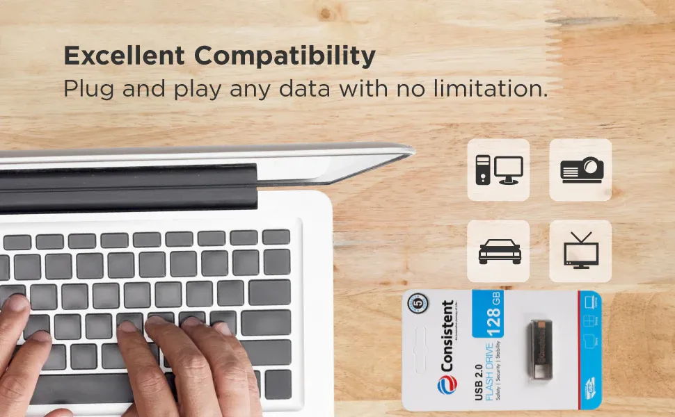 Consistent 128 GB Pen Drive 2.0 (Grey) 5 Year Warranty overview 3