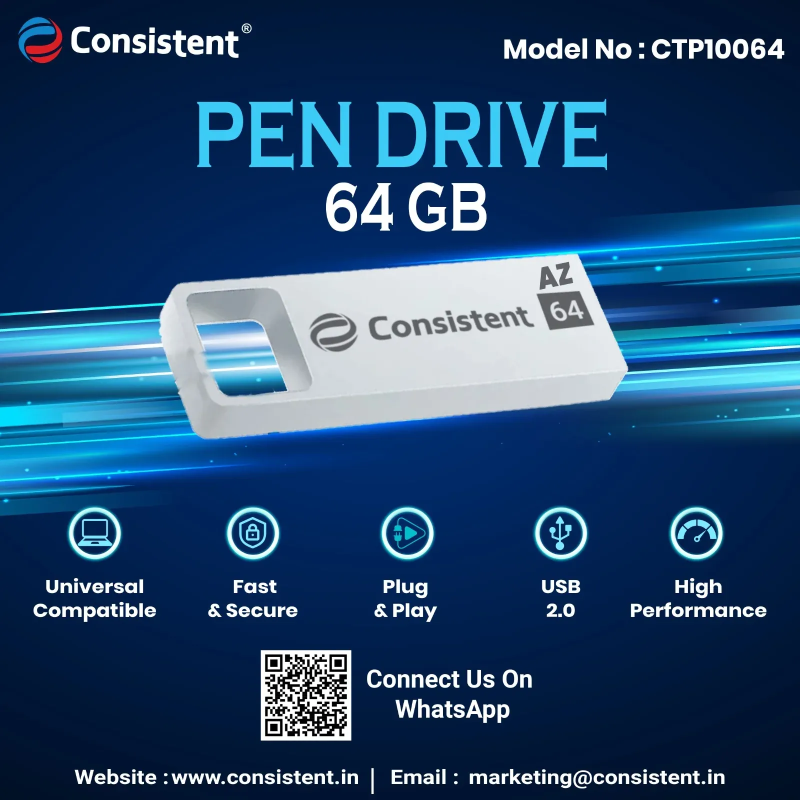 Consistent Pen Drive 64GB 2.0 (Grey) 5 year Warranty overview 1