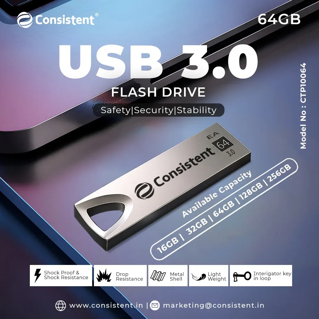 Consistent Pen Drive 64GB 3.0 (Grey) 5 year Warranty overview 1