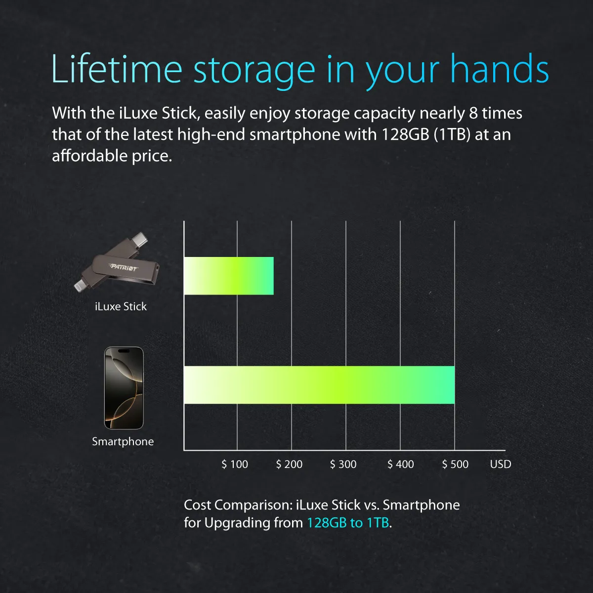 Patriot iLuxe Stick 256GB Type -C and Lightning Flash Drive (PI256GSKM30CL,Gray) overview 5
