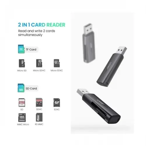 UGREEN SD and MicroSD Card Reader USB 3.0 Flash Drive with 5Gbps Data Transmission Speed for File Transfer and Recovery overview 1
