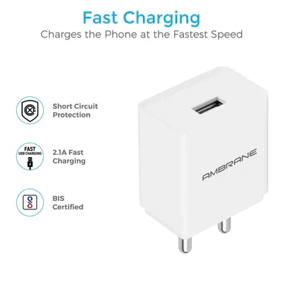 Ambrane AWC-47 Type C Wall Charger - White overview 2