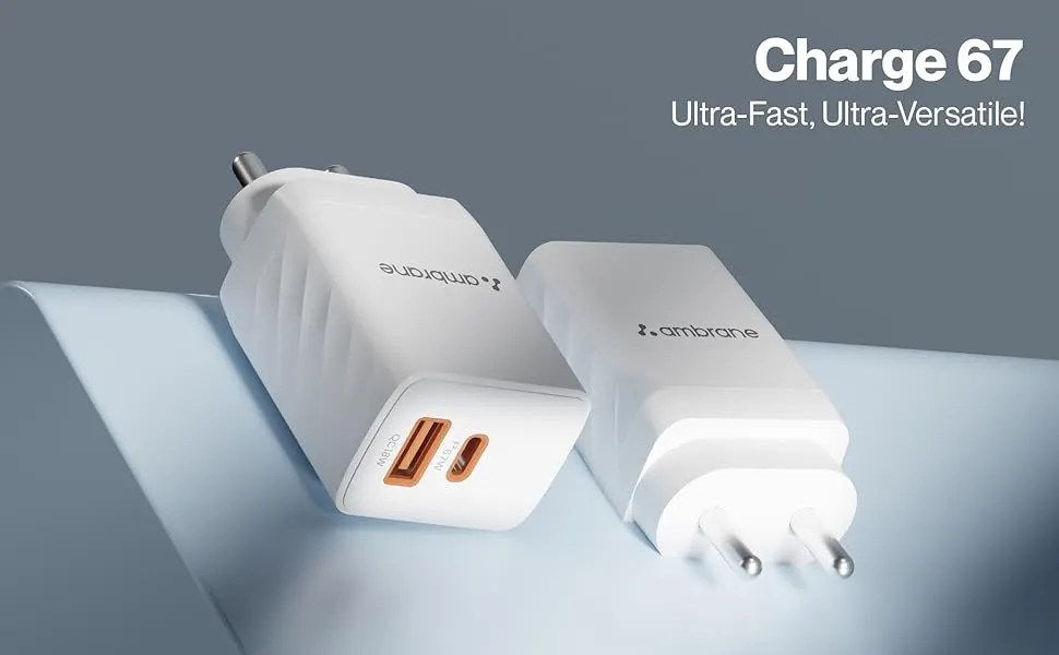 Ambrane Charge 67 67W Dual Port GaN Charger - White overview 1