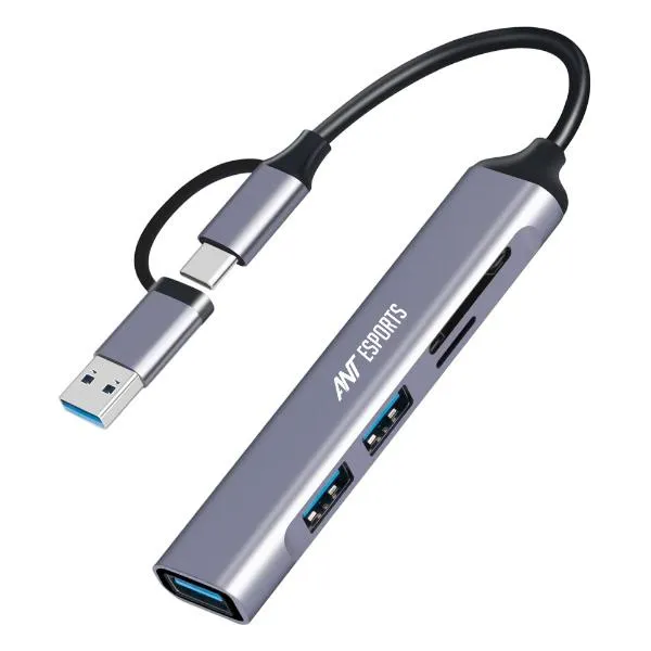 Ant Esports AEC610 6 in 1 USB C Hub Multiport Adapter, USB 3.0, 2.0 and SD/Micro SD Card Reader, Type C Splitter Adapter OTG Compatible with Windows/MacBook/Notebook, Ports- 1*3.0+2*2.0+1*SD_ Grey