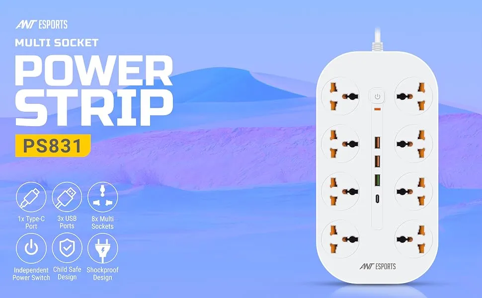 Ant Esports PS831 Power Strip with USB Ports overview 1