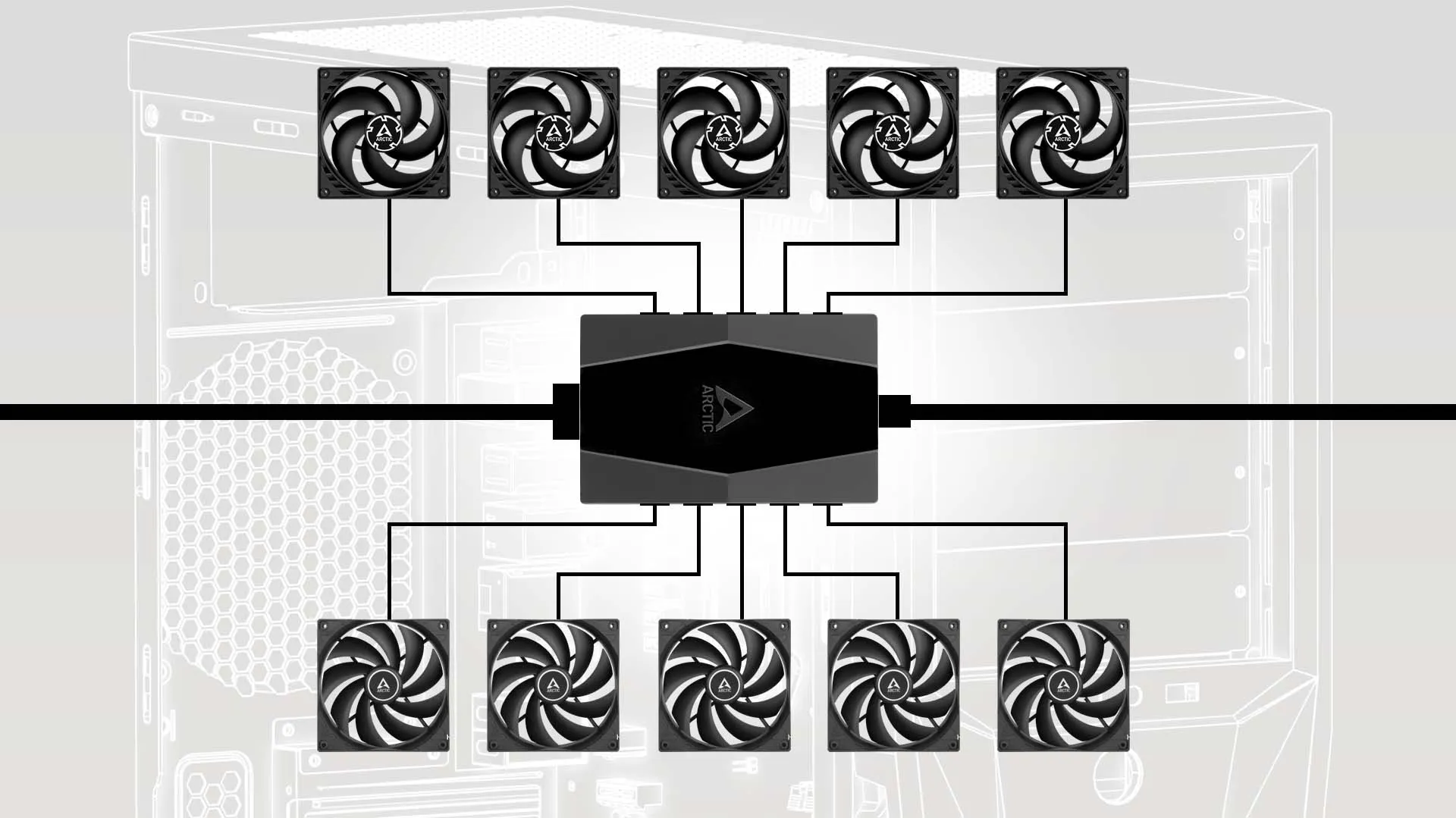Arctic 10 Port PWM Cabinet Fan Hub with SATA Power (Black) overview 2