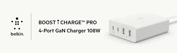 Belkin 108W GaN 4 Port (2 USB-A and 2 USB-C PD 3.0) Fast Charger overview 1