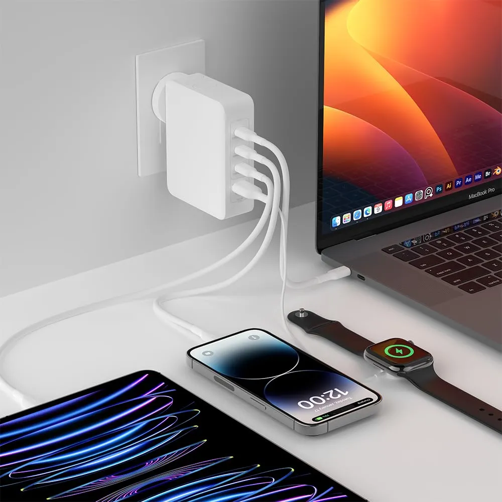 Belkin 140W GaN 4-Port (3X USB-C and 1x USB-A) PD 3.1 Fast Wall Charger, Compact Size, Compatible with MacBook Pro, MacBook Air, USB-C Laptops, iPhone 15 & Other USB-C Devices - White overview 2
