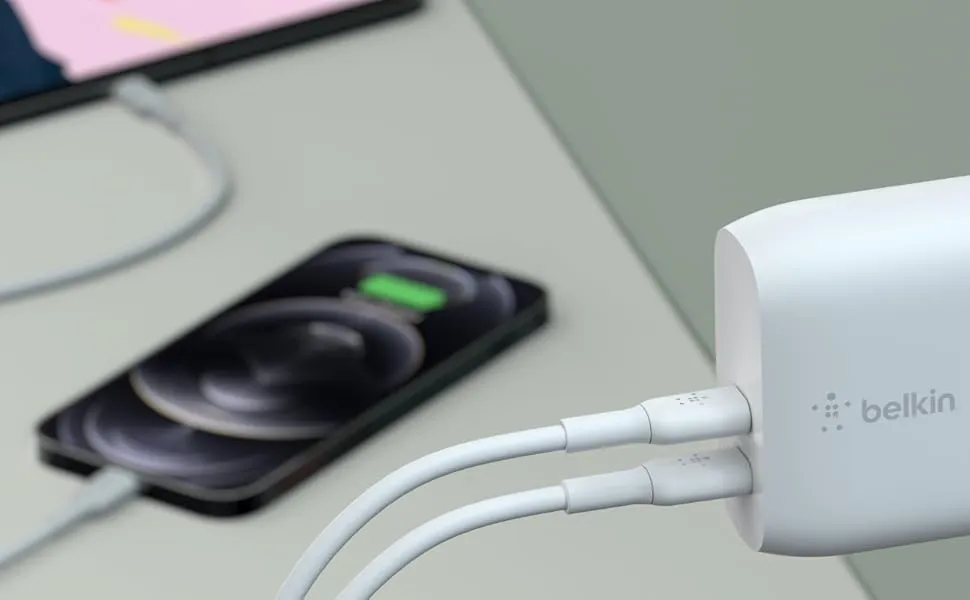 Belkin 40W (20W + 20W) Dual Port USB-C PD Wall Charger | Fast Charging for iPhone 16, 16 Plus, 16 Pro, 16 Pro Max, 15, 15 Pro, 15 Pro Max, iPhone 14 Series, Galaxy S24 Ultra, iPad, AirPods & More overview 1