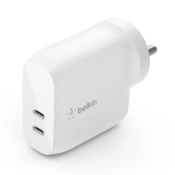Belkin 40W (20W + 20W) Dual Port USB-C PD Wall Charger | Fast Charging for iPhone 16, 16 Plus, 16 Pro, 16 Pro Max, 15, 15 Pro, 15 Pro Max, iPhone 14 Series, Galaxy S24 Ultra, iPad, AirPods & More