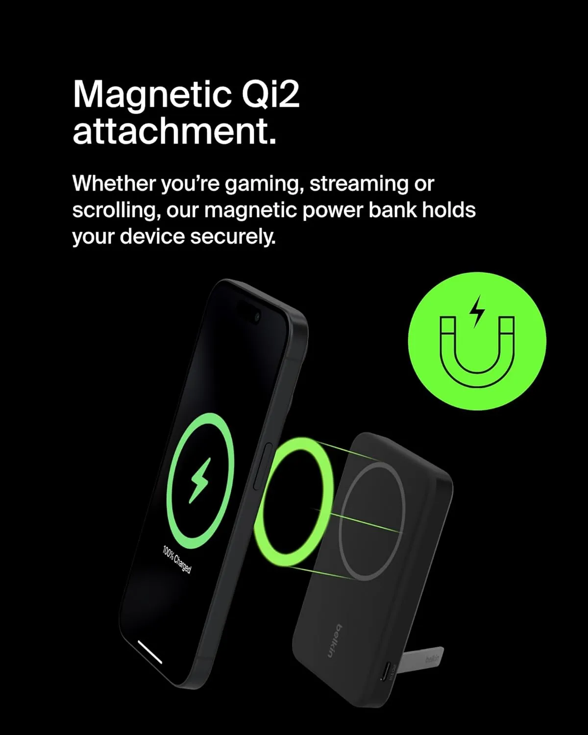 Belkin BoostCharge Pro Qi2 5000mAH Magsafe Wireless Power Bank (Black) overview 1