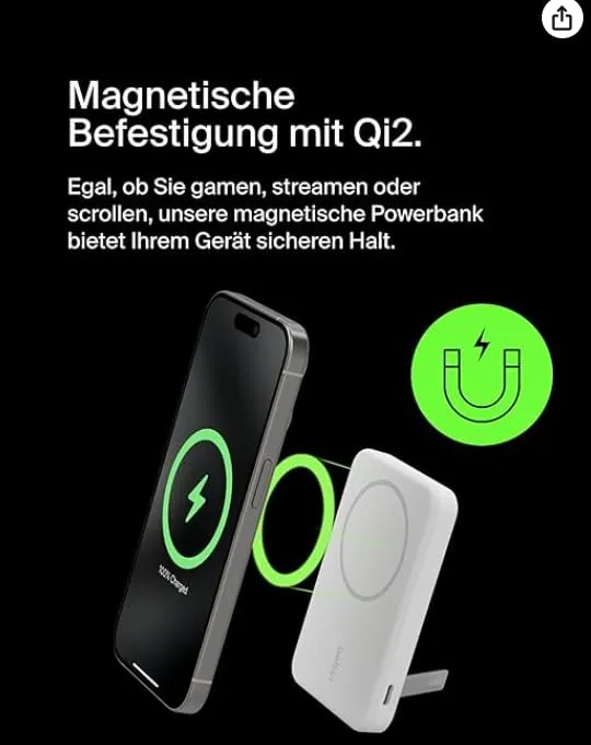 Belkin BoostCharge Pro Qi2 5000mAH Magsafe Wireless Power Bank (White) overview 1
