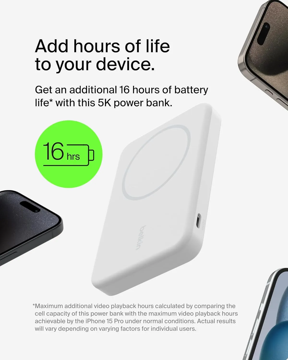 Belkin BoostCharge Pro Qi2 5000mAH Magsafe Wireless Power Bank (White) overview 4