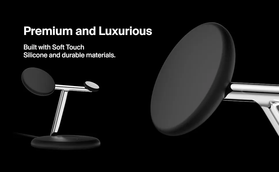 Belkin MagSafe 3-in-1 Qi2 Wireless Charger Stand 15W | Fast Charging iPhone Charger for iPhone 16, 15, 14 & 13 Series, AirPods, & Apple Watch | 36W Charger Included | Black overview 2