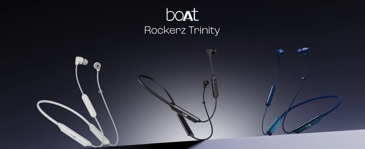 Boat Rockerz Trinity in Ear Earphones with 150H Playtime, Crystal Bionic Sound Powered by HiFi, Signature Sound, Beast™ Mode, ENx™ Tech, ASAP™ Charge, IPX5, Dual Pairing (Just Blue) overview 1