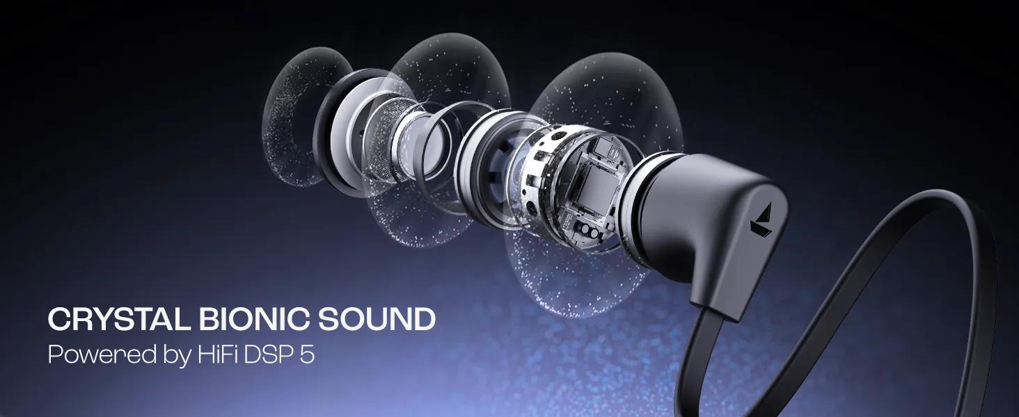 Boat Rockerz Trinity in Ear Earphones with 150H Playtime, Crystal Bionic Sound Powered by HiFi, Signature Sound, Beast™ Mode, ENx™ Tech, ASAP™ Charge, IPX5, Dual Pairing (Just Blue) overview 2