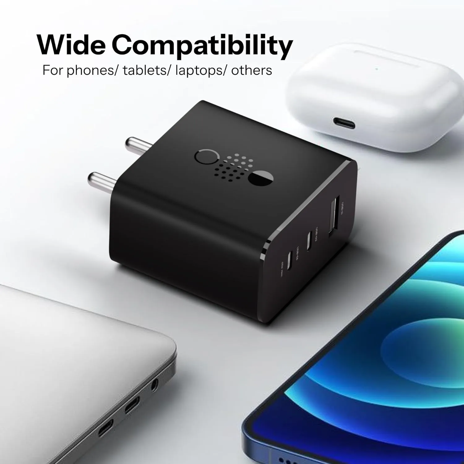 CMF by Nothing C332 65W Type A and Type C 3-Port Fast Charger (Adapter Only, GaN Technology, Dark Grey) overview 3