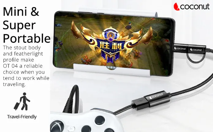 Coconut OT05 USB to Micro USB + Type C, OTG Adapter , Aluminium Body overview 4