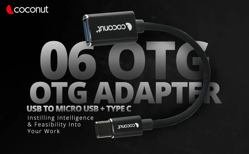 Coconut OT06 USB to Type C OTG Adapter, Aluminium Body overview 1
