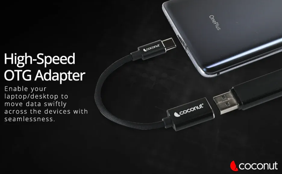 Coconut OT06 USB to Type C OTG Adapter, Aluminium Body overview 2