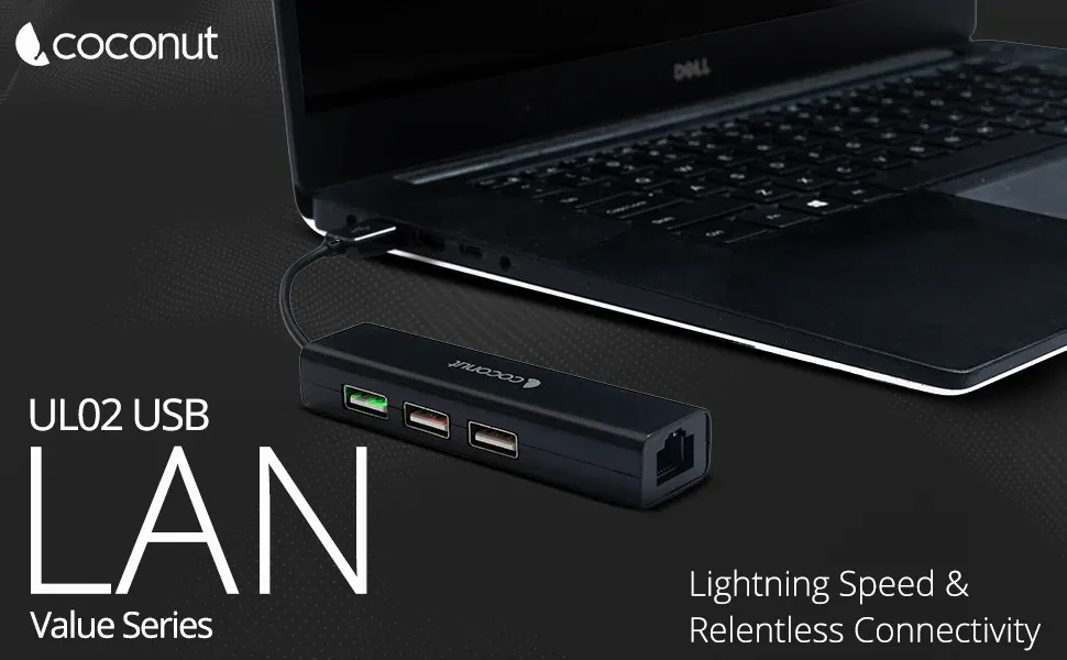 Coconut UL02 USB Hub + LAN ethernet adapter, 3x USB 2.0 Ports overview 1