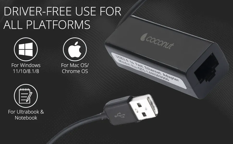 Coconut UL02 USB Hub + LAN ethernet adapter, 3x USB 2.0 Ports overview 3