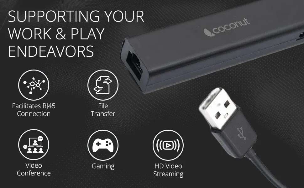 Coconut UL02 USB Hub + LAN ethernet adapter, 3x USB 2.0 Ports overview 4