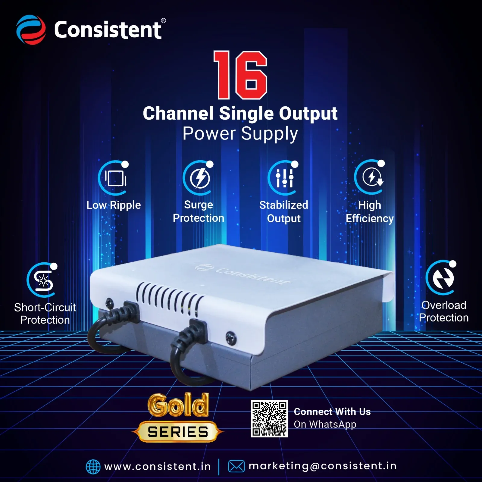 Consistent CCTV 16 Channel Single Output Power Supply "Gold Series' (CT-CPS-S16PG) overview 1