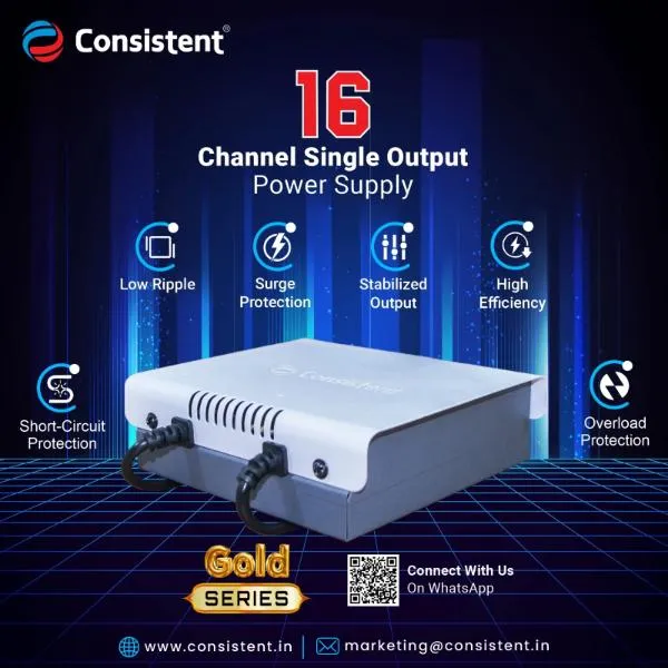 Consistent CCTV 16 Channel Single Output Power Supply "Gold Series' (CT-CPS-S16PG)