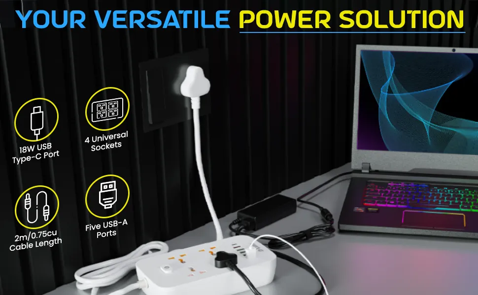 D-Link DPA-F451 Power Strip with 4AC, 5USB and 1C Port (White) overview 2
