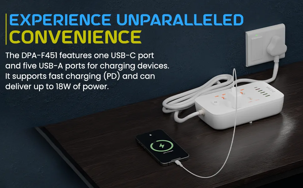 D-Link DPA-F451 Power Strip with 4AC, 5USB and 1C Port (White) overview 3