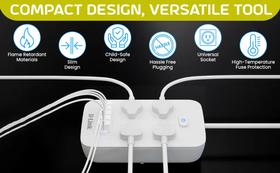 D-Link DPA-F451 Power Strip with 4AC, 5USB and 1C Port (White) overview 4