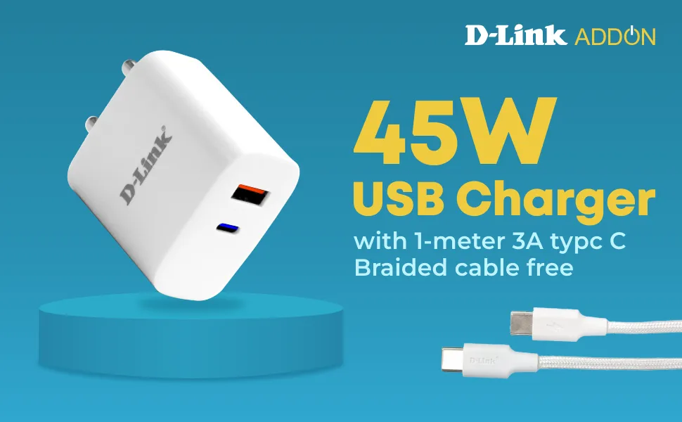 D-Link DPA-F4511 45W GaN Fast Charger with PD 3.0 & QC 4+, Dual Port USB-C & USB-A Adapter overview 1