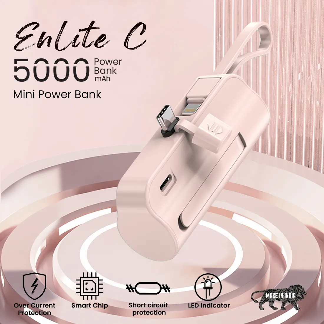 EVM ENLITE C 5000MAH POWER BANK, Pink overview 1