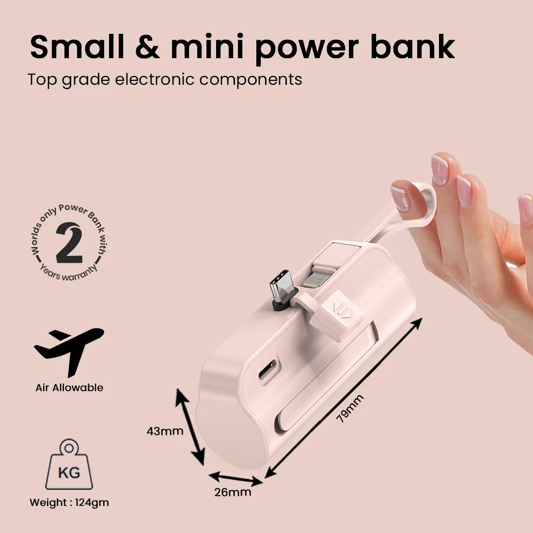 EVM ENLITE C 5000MAH POWER BANK, Pink overview 4