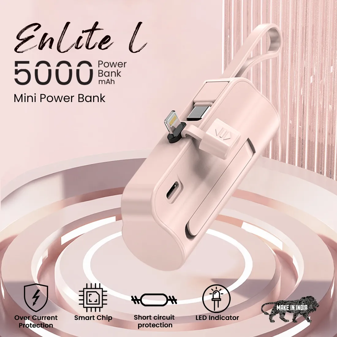 EVM ENLITE L 5000MAH POWER BANK, Pink overview 1