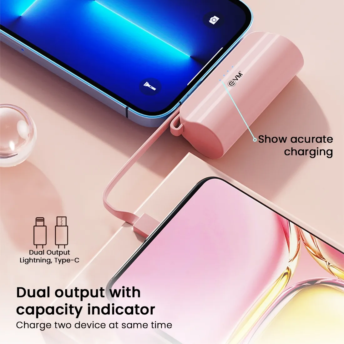 EVM ENLITE L 5000MAH POWER BANK, Pink overview 3