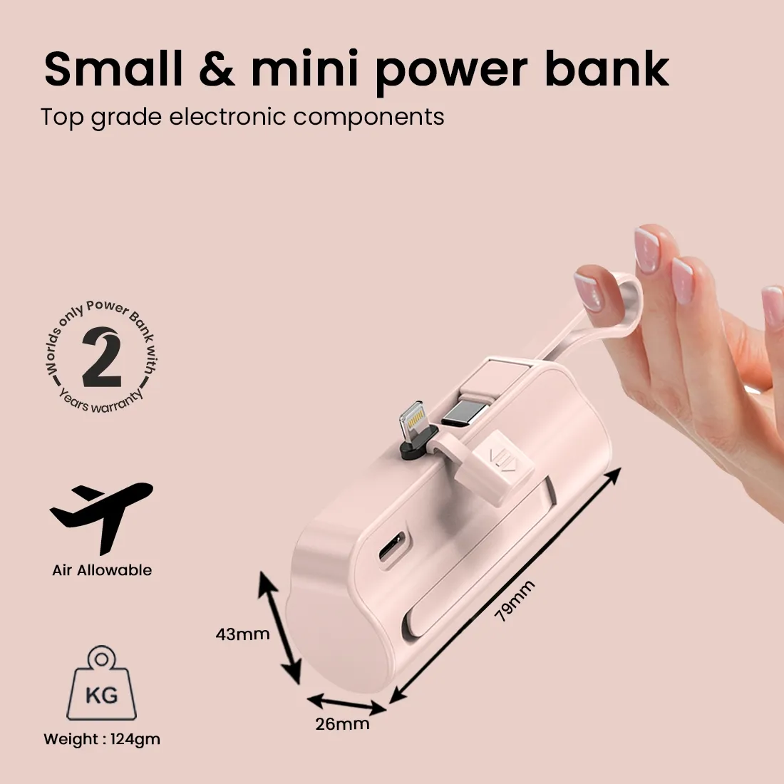 EVM ENLITE L 5000MAH POWER BANK, Pink overview 4