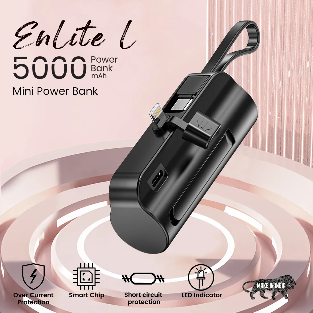 EVM ENLITE L 5000MAH Power Bank, Black overview 1