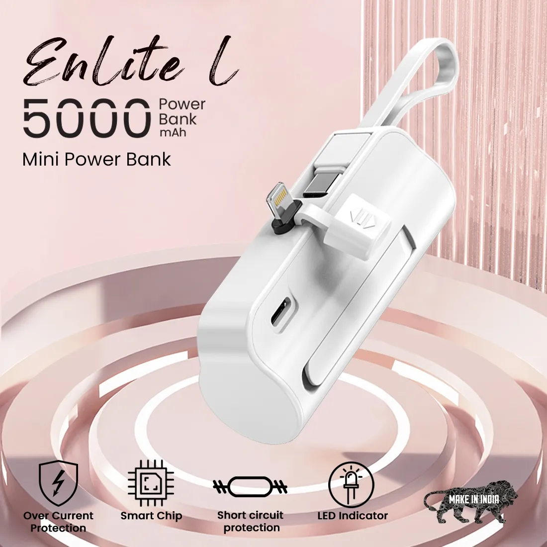 EVM ENLITE L 5000MAH Power Bank, White overview 1