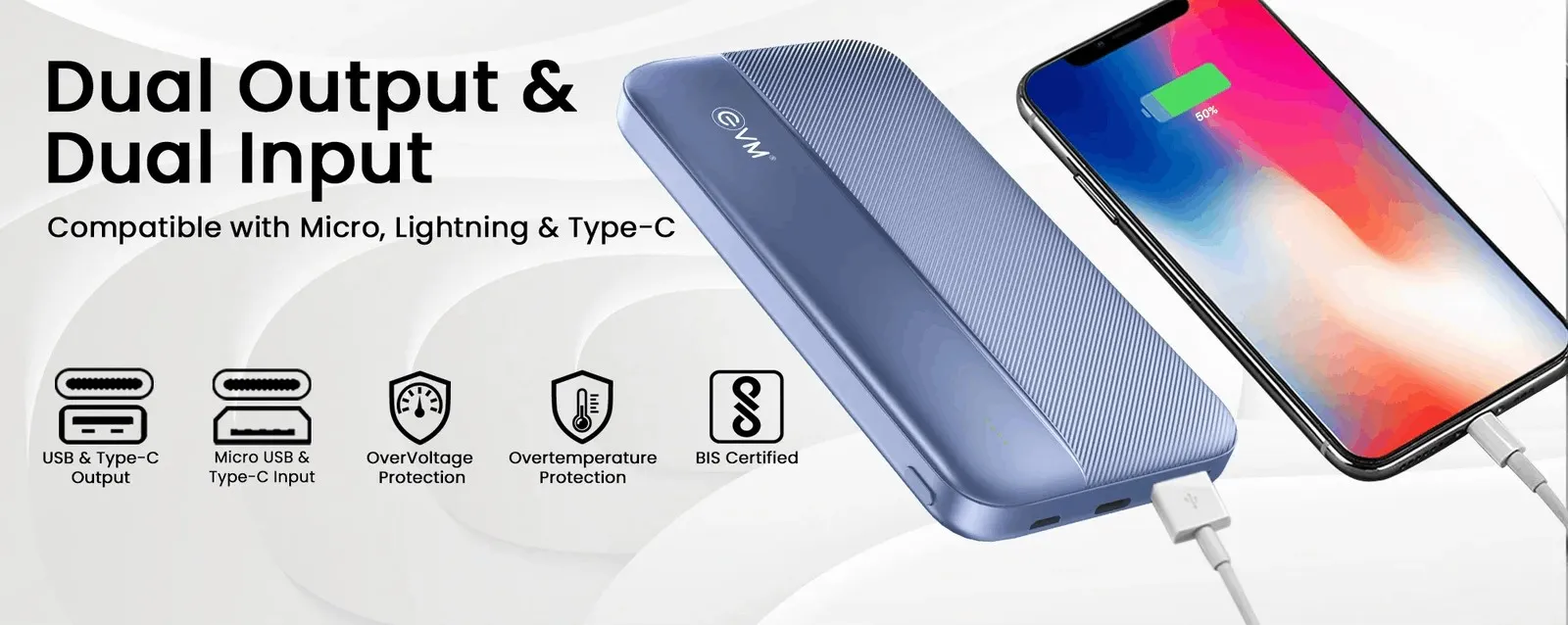 EVM EnBolt 10000 mAh Power Bank with 22.5W QC+PD, Type-C Charging, Dual Output & Dual Input overview 2