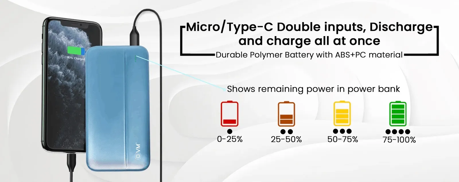 EVM EnBolt 10000 mAh Power Bank with 22.5W QC+PD, Type-C Charging, Dual Output & Dual Input overview 3