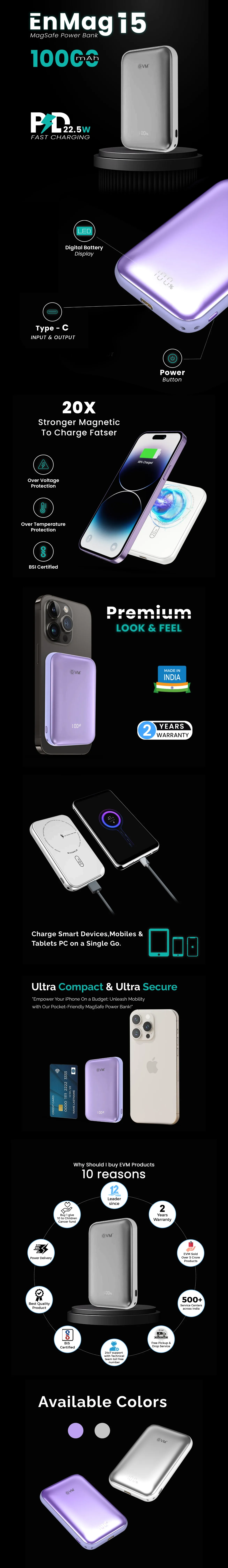EVM EnMag 15 10000mAh Power Bank (EVM-P0410), Blue overview 1