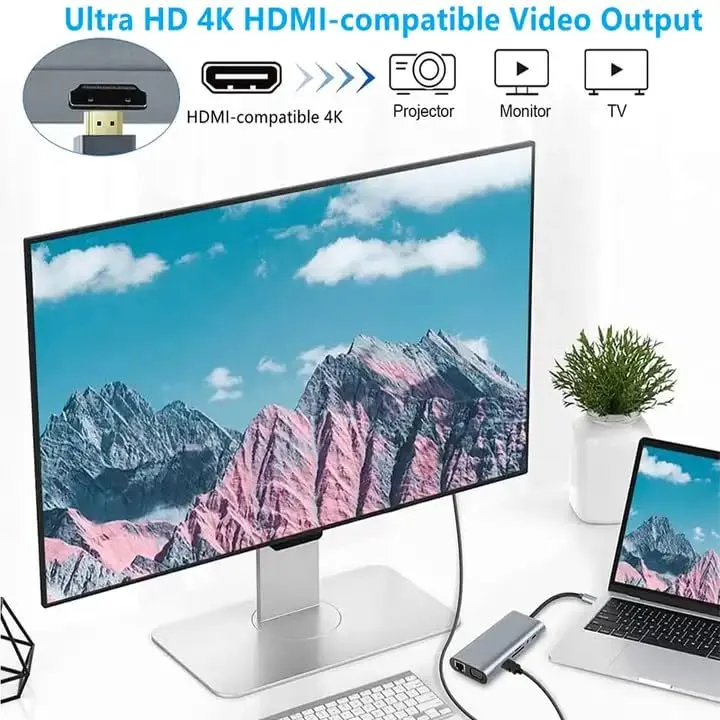 HAMMOK Magic 11 in 1 USB C HUB, USB C Adapter 11 in 1 Dongle with 4K HDMI, VGA, Type C PD, USB3.0/2.0, RJ45 Ethernet, SD/TF Card Reader, 3.5mm AUX, Docking Station Compatible for Type C Laptop Device overview 3