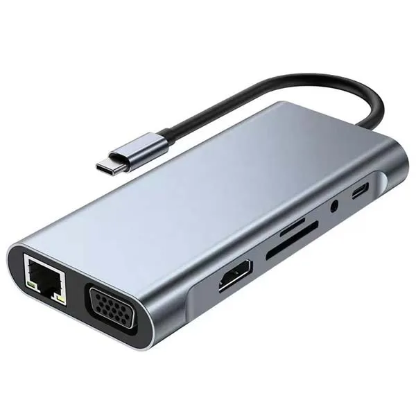 HAMMOK Magic 11 in 1 USB C HUB, USB C Adapter 11 in 1 Dongle with 4K HDMI, VGA, Type C PD, USB3.0/2.0, RJ45 Ethernet, SD/TF Card Reader, 3.5mm AUX, Docking Station Compatible for Type C Laptop Device