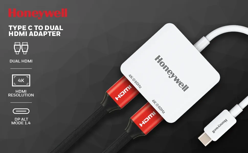 Honeywell Type C To Dual HDMI Adapter (White) overview 1