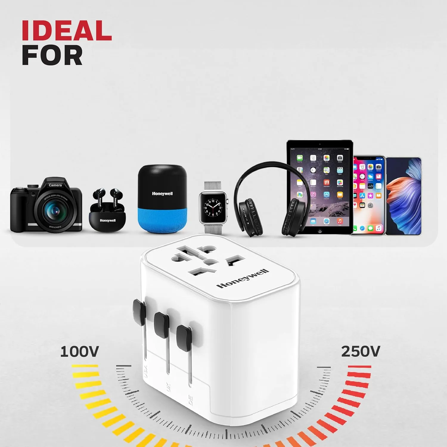 Honeywell Universal World Travel Adapter With 2xUSB & 1xTypeC PD30W Ports overview 3