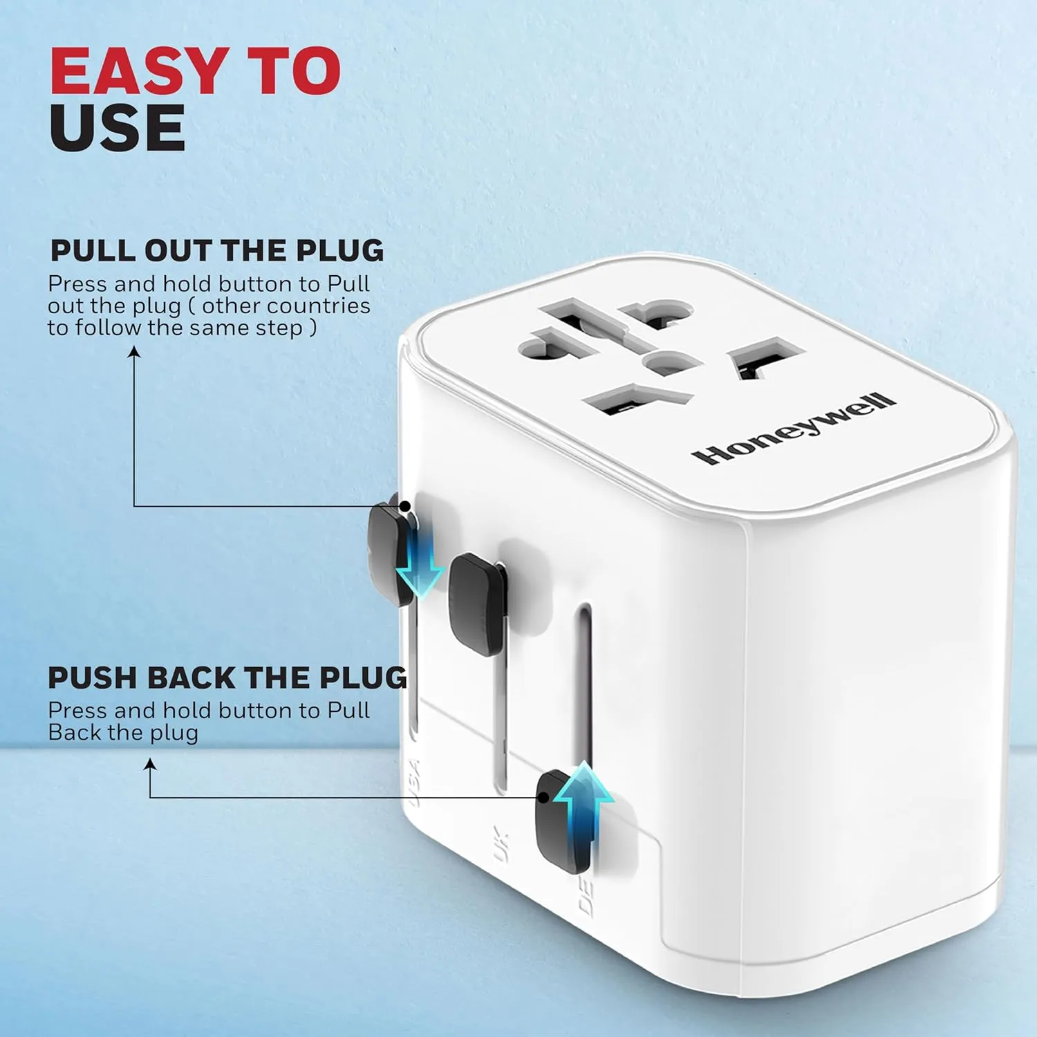 Honeywell Universal World Travel Adapter With 2xUSB & 1xTypeC PD30W Ports overview 4