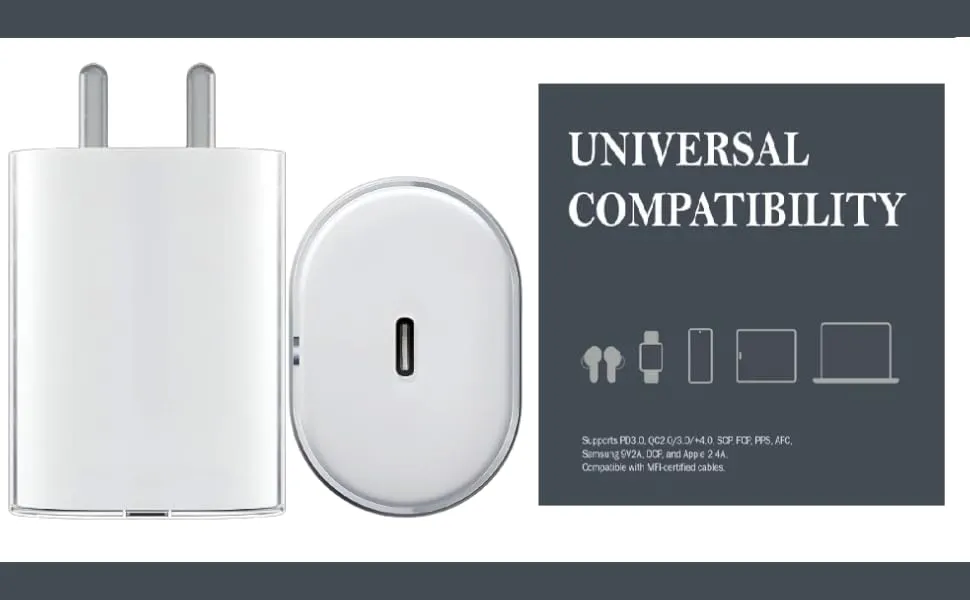 Nothing 45W USB C Fast Charger Adapter for CMF by Nothing CMF Phone 1/Nothing Phone 3a Pro/3a/2A/2a Plus/2/Buds, CMF 33w Power Charger for Mobile, 45 W Type C Charging Adaptor, Upto 50w Charge Support, White overview 2